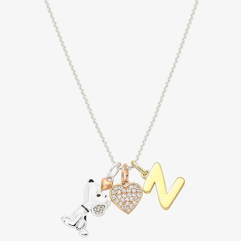 Peanuts Initial Womens Cubic Zirconia 10K Gold Over Brass Pure Silver Over Brass Heart 16 Inch Charm Pendant Necklace