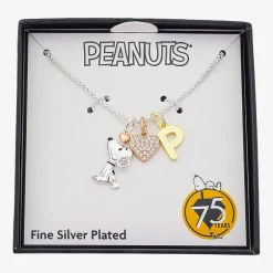 Peanuts Initial Womens Cubic Zirconia 10K Gold Over Brass Pure Silver Over Brass Heart 16 Inch Charm Pendant Necklace