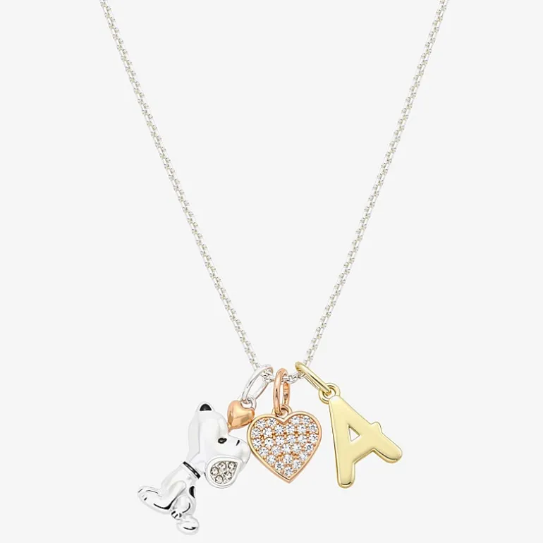Peanuts Initial Womens Cubic Zirconia 10K Gold Over Brass Pure Silver Over Brass Heart 16 Inch Charm Pendant Necklace