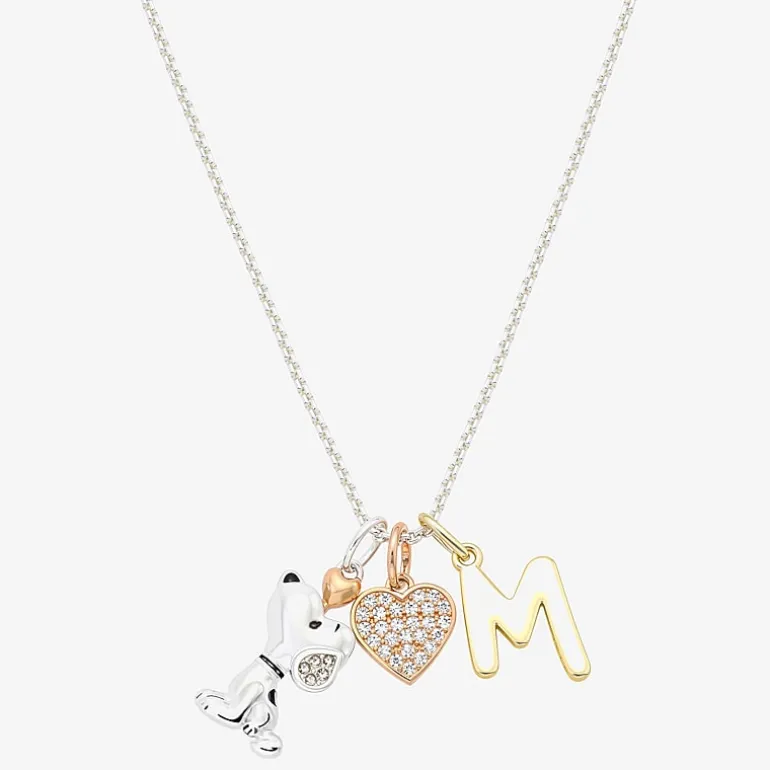 Peanuts Initial Womens Cubic Zirconia 10K Gold Over Brass Pure Silver Over Brass Heart 16 Inch Charm Pendant Necklace