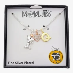 Peanuts Initial Womens Cubic Zirconia 10K Gold Over Brass Pure Silver Over Brass Heart 16 Inch Charm Pendant Necklace