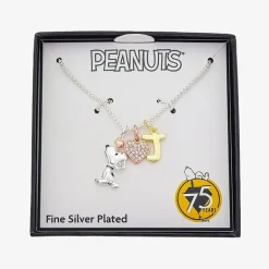 Peanuts Initial Womens Cubic Zirconia 10K Gold Over Brass Pure Silver Over Brass Heart 16 Inch Charm Pendant Necklace