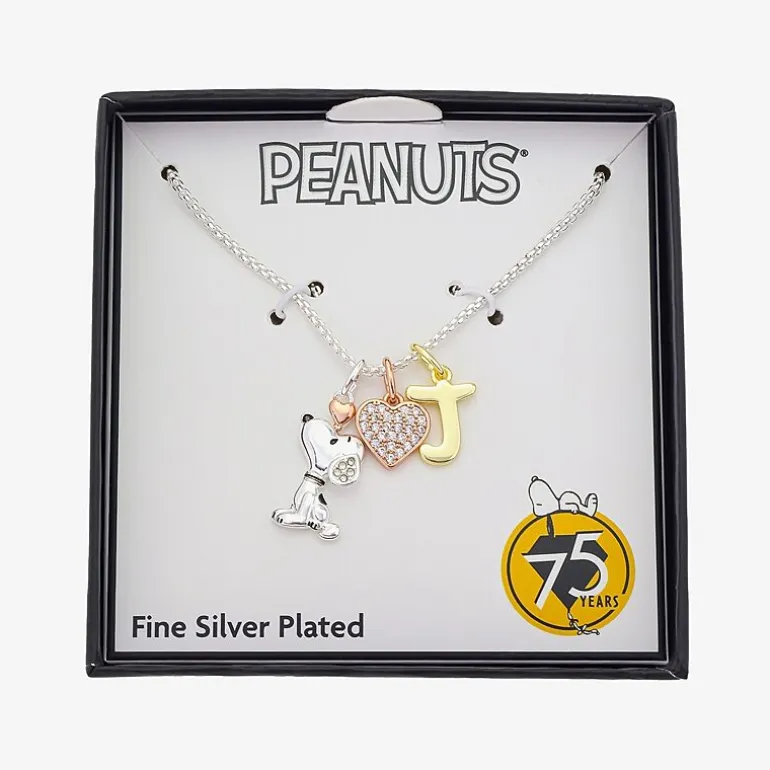 Peanuts Initial Womens Cubic Zirconia 10K Gold Over Brass Pure Silver Over Brass Heart 16 Inch Charm Pendant Necklace