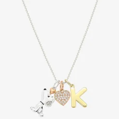 Peanuts Initial Womens Cubic Zirconia 10K Gold Over Brass Pure Silver Over Brass Heart 16 Inch Charm Pendant Necklace