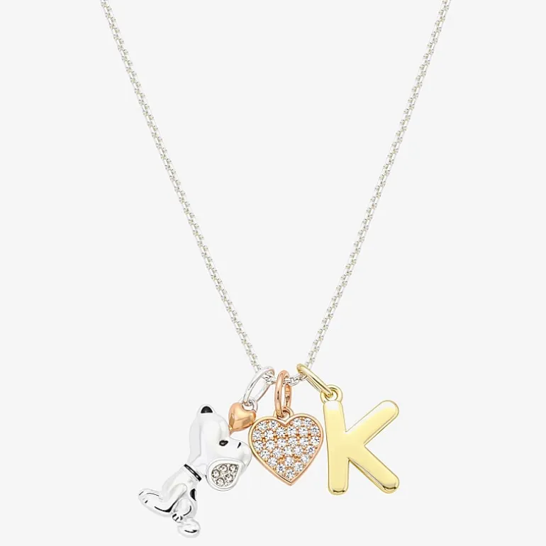 Peanuts Initial Womens Cubic Zirconia 10K Gold Over Brass Pure Silver Over Brass Heart 16 Inch Charm Pendant Necklace