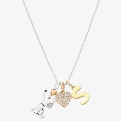 Peanuts Initial Womens Cubic Zirconia 10K Gold Over Brass Pure Silver Over Brass Heart 16 Inch Charm Pendant Necklace