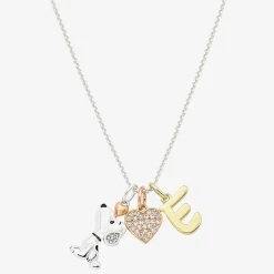 Peanuts Initial Womens Cubic Zirconia 10K Gold Over Brass Pure Silver Over Brass Heart 16 Inch Charm Pendant Necklace