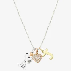 Peanuts Initial Womens Cubic Zirconia 10K Gold Over Brass Pure Silver Over Brass Heart 16 Inch Charm Pendant Necklace