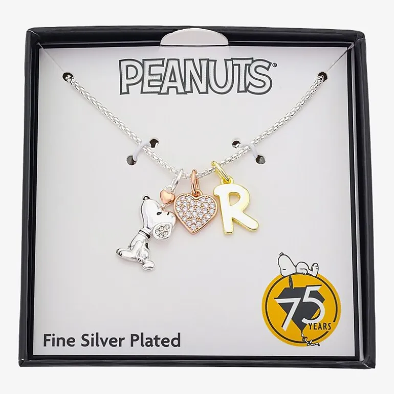 Peanuts Initial Womens Cubic Zirconia 10K Gold Over Brass Pure Silver Over Brass Heart 16 Inch Charm Pendant Necklace
