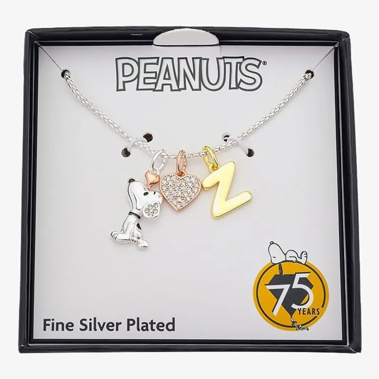 Peanuts Initial Womens Cubic Zirconia 10K Gold Over Brass Pure Silver Over Brass Heart 16 Inch Charm Pendant Necklace