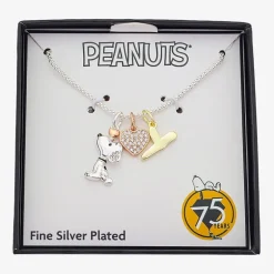 Peanuts Initial Womens Cubic Zirconia 10K Gold Over Brass Pure Silver Over Brass Heart 16 Inch Charm Pendant Necklace