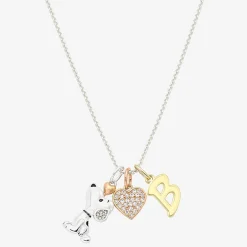 Peanuts Initial Womens Cubic Zirconia 10K Gold Over Brass Pure Silver Over Brass Heart 16 Inch Charm Pendant Necklace