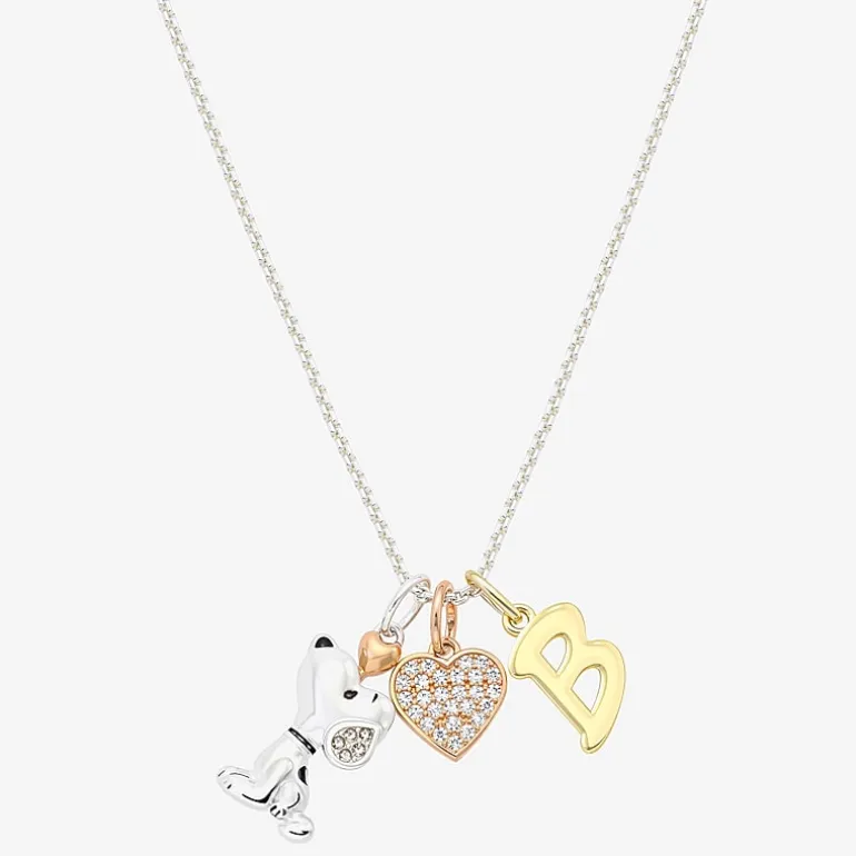 Peanuts Initial Womens Cubic Zirconia 10K Gold Over Brass Pure Silver Over Brass Heart 16 Inch Charm Pendant Necklace