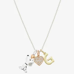 Peanuts Initial Womens Cubic Zirconia 10K Gold Over Brass Pure Silver Over Brass Heart 16 Inch Charm Pendant Necklace
