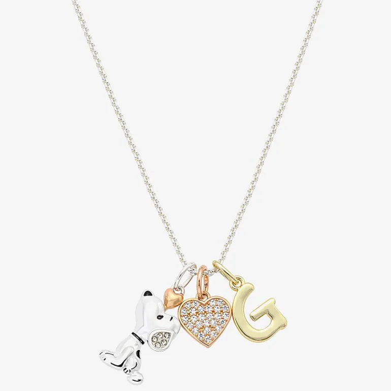 Peanuts Initial Womens Cubic Zirconia 10K Gold Over Brass Pure Silver Over Brass Heart 16 Inch Charm Pendant Necklace