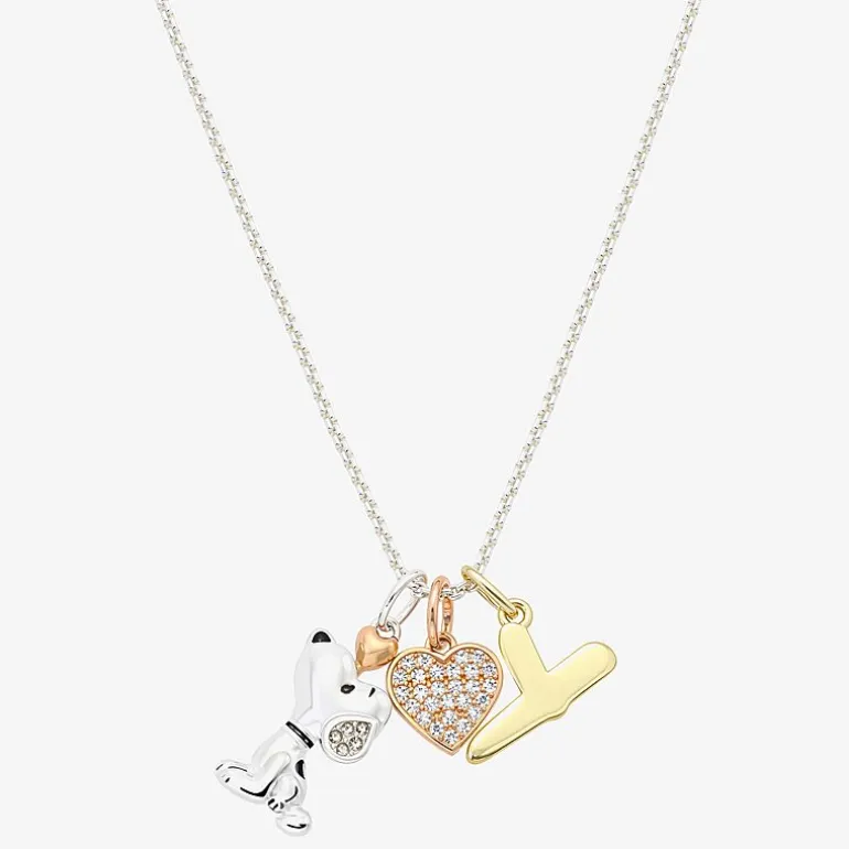 Peanuts Initial Womens Cubic Zirconia 10K Gold Over Brass Pure Silver Over Brass Heart 16 Inch Charm Pendant Necklace
