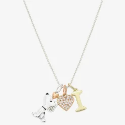 Peanuts Initial Womens Cubic Zirconia 10K Gold Over Brass Pure Silver Over Brass Heart 16 Inch Charm Pendant Necklace