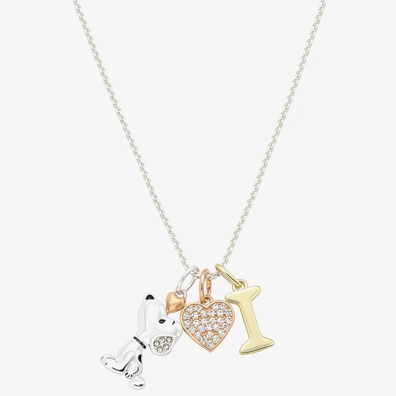 Peanuts Initial Womens Cubic Zirconia 10K Gold Over Brass Pure Silver Over Brass Heart 16 Inch Charm Pendant Necklace