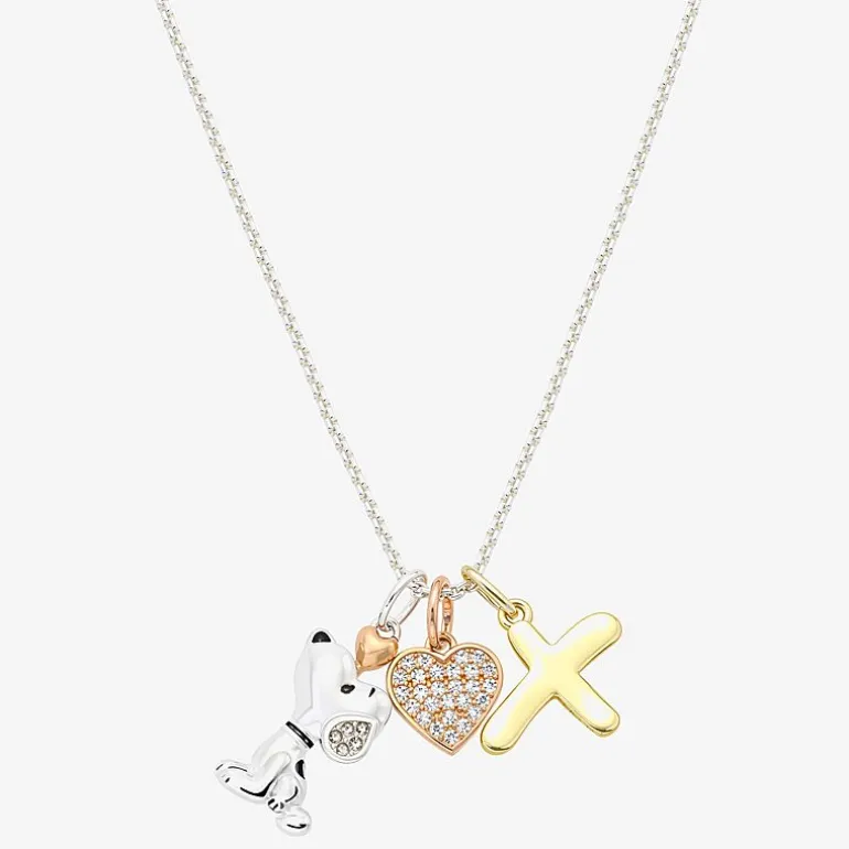 Peanuts Initial Womens Cubic Zirconia 10K Gold Over Brass Pure Silver Over Brass Heart 16 Inch Charm Pendant Necklace