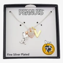 Peanuts Initial Womens Cubic Zirconia 10K Gold Over Brass Pure Silver Over Brass Heart 16 Inch Charm Pendant Necklace