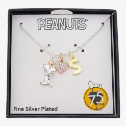 Peanuts Initial Womens Cubic Zirconia 10K Gold Over Brass Pure Silver Over Brass Heart 16 Inch Charm Pendant Necklace