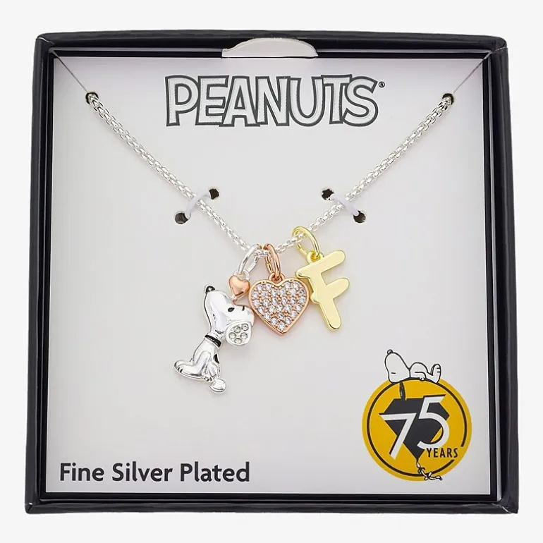 Peanuts Initial Womens Cubic Zirconia 10K Gold Over Brass Pure Silver Over Brass Heart 16 Inch Charm Pendant Necklace