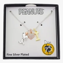 Peanuts Initial Womens Cubic Zirconia 10K Gold Over Brass Pure Silver Over Brass Heart 16 Inch Charm Pendant Necklace