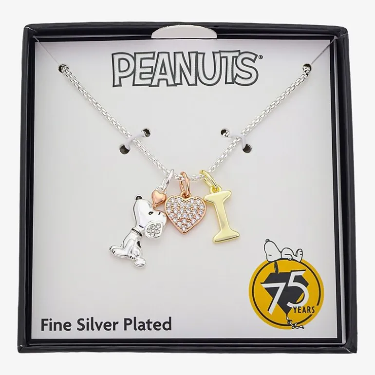 Peanuts Initial Womens Cubic Zirconia 10K Gold Over Brass Pure Silver Over Brass Heart 16 Inch Charm Pendant Necklace