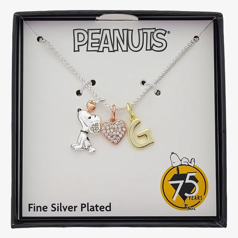 Peanuts Initial Womens Cubic Zirconia 10K Gold Over Brass Pure Silver Over Brass Heart 16 Inch Charm Pendant Necklace