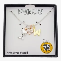 Peanuts Initial Womens Cubic Zirconia 10K Gold Over Brass Pure Silver Over Brass Heart 16 Inch Charm Pendant Necklace