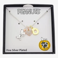 Peanuts Initial Womens Cubic Zirconia 10K Gold Over Brass Pure Silver Over Brass Heart 16 Inch Charm Pendant Necklace