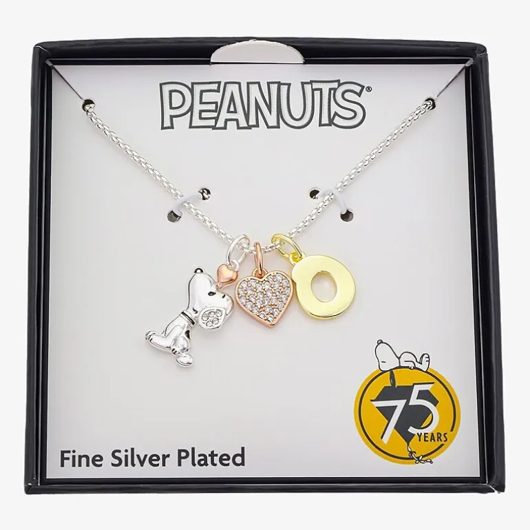 Peanuts Initial Womens Cubic Zirconia 10K Gold Over Brass Pure Silver Over Brass Heart 16 Inch Charm Pendant Necklace