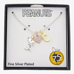 Peanuts Initial Womens Cubic Zirconia 10K Gold Over Brass Pure Silver Over Brass Heart 16 Inch Charm Pendant Necklace