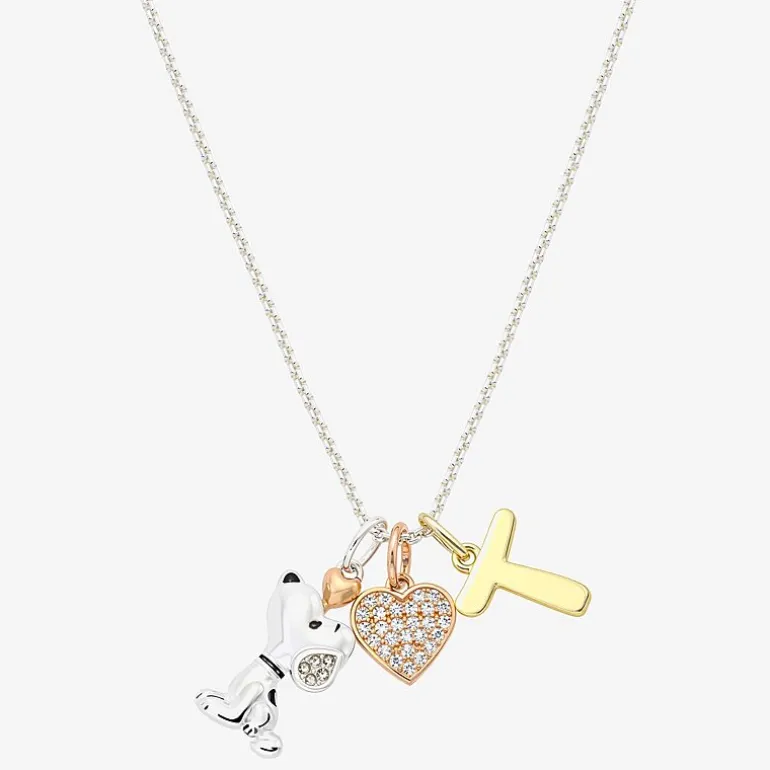 Peanuts Initial Womens Cubic Zirconia 10K Gold Over Brass Pure Silver Over Brass Heart 16 Inch Charm Pendant Necklace