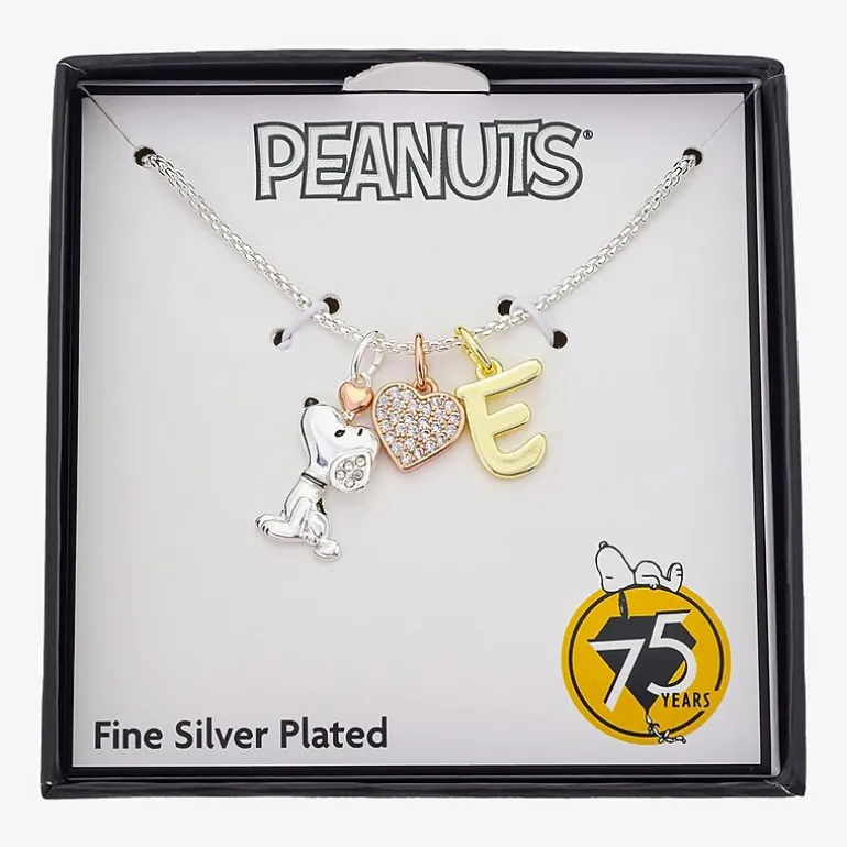 Peanuts Initial Womens Cubic Zirconia 10K Gold Over Brass Pure Silver Over Brass Heart 16 Inch Charm Pendant Necklace