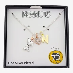 Peanuts Initial Womens Cubic Zirconia 10K Gold Over Brass Pure Silver Over Brass Heart 16 Inch Charm Pendant Necklace