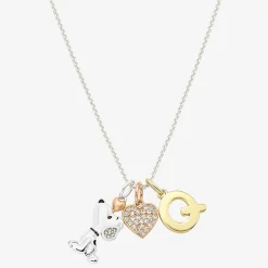 Peanuts Initial Womens Cubic Zirconia 10K Gold Over Brass Pure Silver Over Brass Heart 16 Inch Charm Pendant Necklace