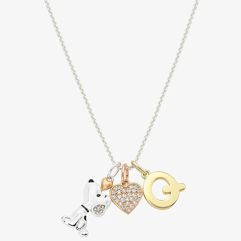 Peanuts Initial Womens Cubic Zirconia 10K Gold Over Brass Pure Silver Over Brass Heart 16 Inch Charm Pendant Necklace