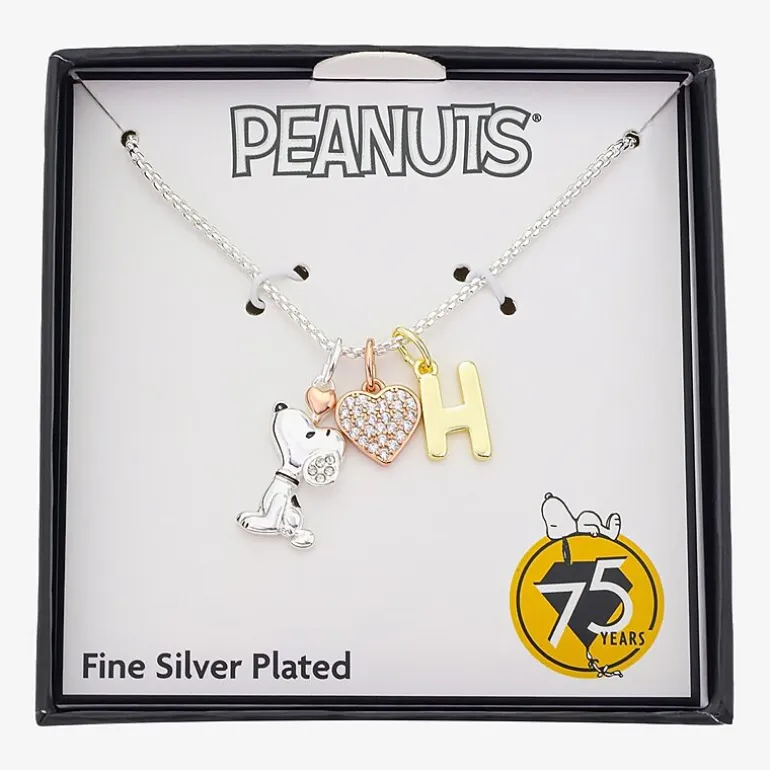 Peanuts Initial Womens Cubic Zirconia 10K Gold Over Brass Pure Silver Over Brass Heart 16 Inch Charm Pendant Necklace