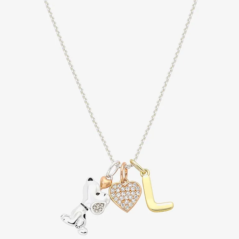 Peanuts Initial Womens Cubic Zirconia 10K Gold Over Brass Pure Silver Over Brass Heart 16 Inch Charm Pendant Necklace