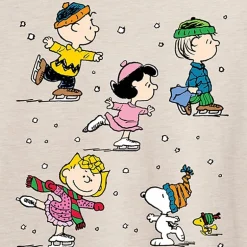 Peanuts Skating Tee Womens Juniors Scoop Neck Short Sleeve Oversized Peanuts Graphic T-Shirt