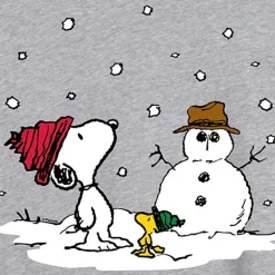 Peanuts Snoopy And Woodstock Snowman Tee Womens Juniors Scoop Neck Short Sleeve Oversized Peanuts Snoopy Graphic T-Shirt
