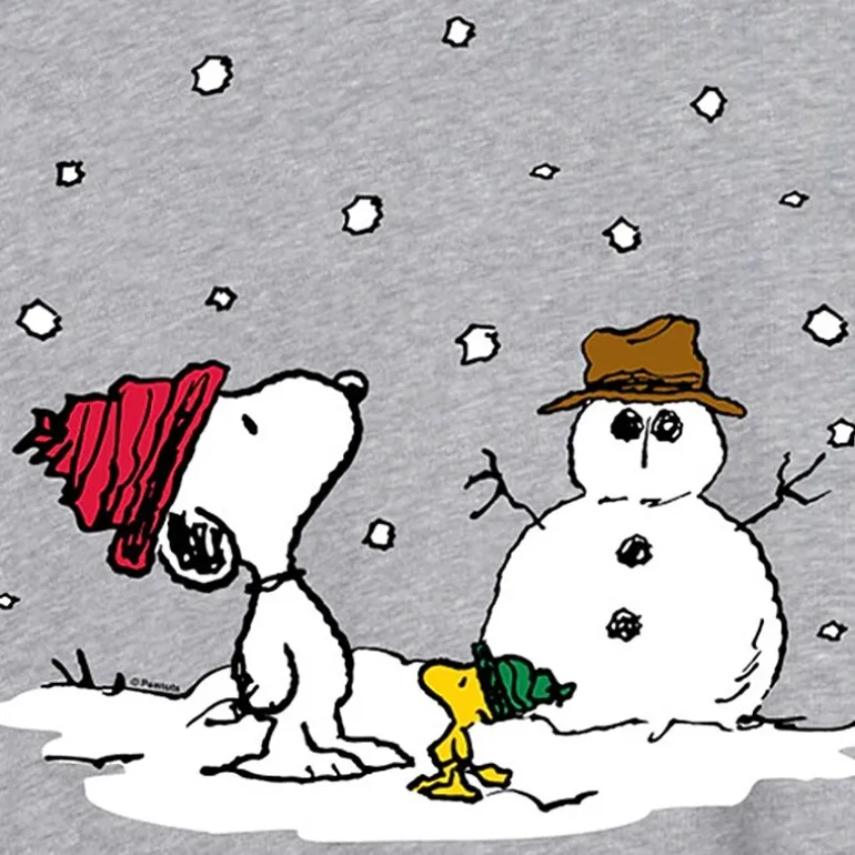 Peanuts Snoopy And Woodstock Snowman Tee Womens Juniors Scoop Neck Short Sleeve Oversized Peanuts Snoopy Graphic T-Shirt