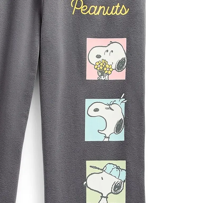 Peanuts Sweatpant Womens Juniors Wide Leg High Rise Peanuts Fleece Sweatpant