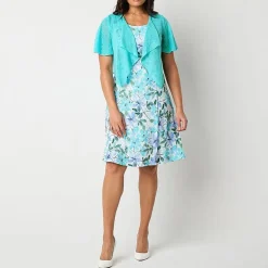 Perceptions Womens Petite Floral Jacket Dress