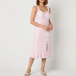 Perceptions Womens Petite Midi Sweetheart Neck Sleeveless Floral Sheath Dress