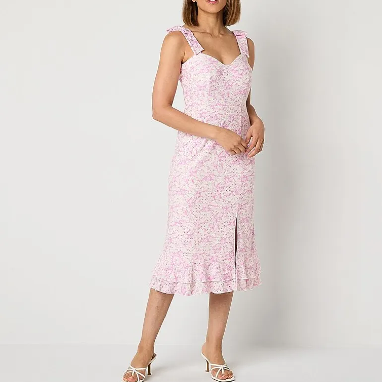 Perceptions Womens Petite Midi Sweetheart Neck Sleeveless Floral Sheath Dress