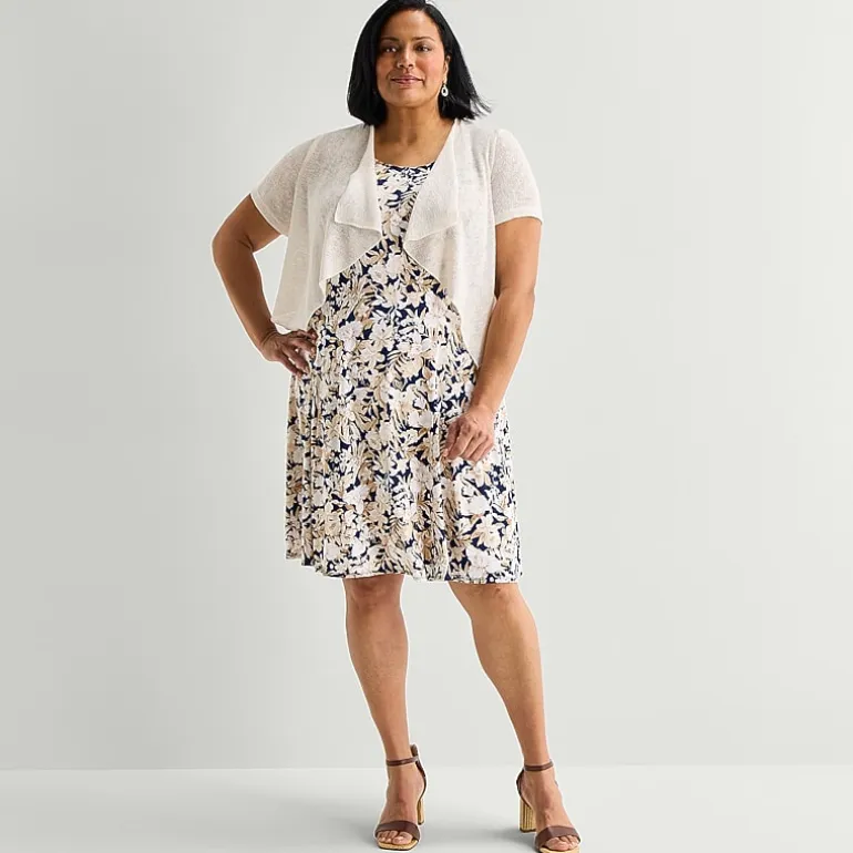 Perceptions Womens Plus Floral Jacket Dress