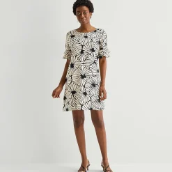 Perceptions Womens Round Neck Short Sleeve Abstract Shift Dress
