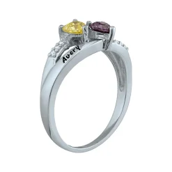 Personalized Engraved Simulated Birthstone Heart Split Shank Ring
